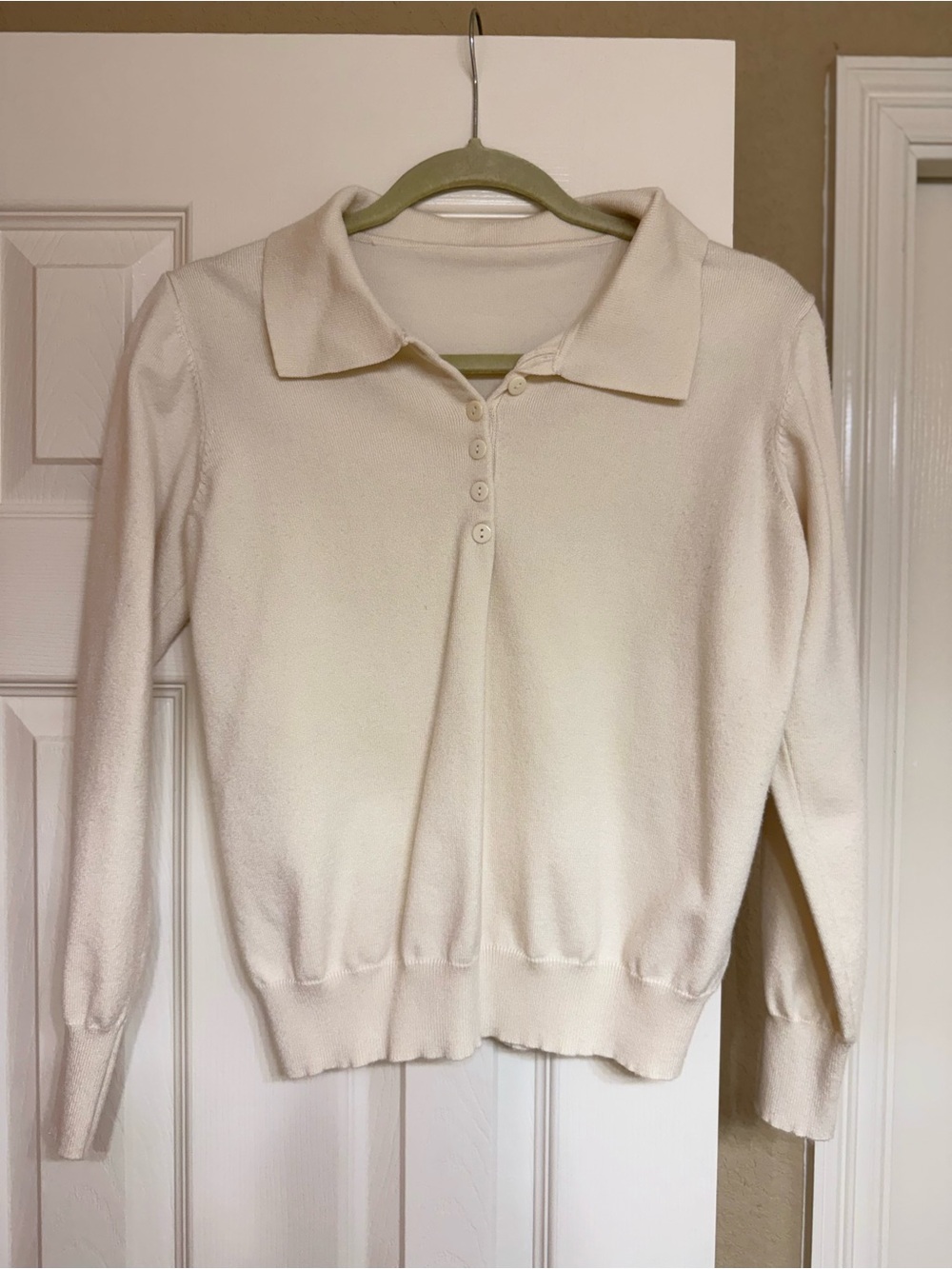 DAZY Classic Cream Long-Sleeve Polo Sweater - Women